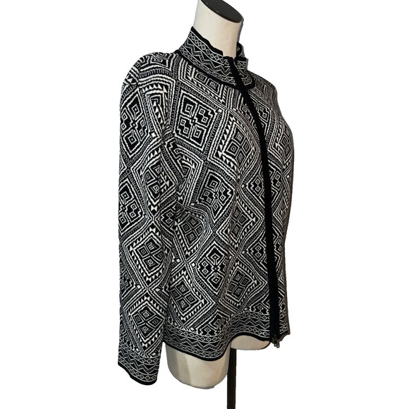 Chico’s Women’s Argyle Print Cardigan Sweater size 2/L Cotton Ramie Zip Up - Picture 4 of 6